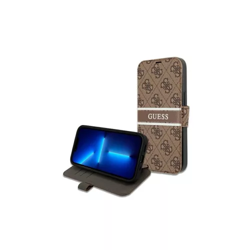 Guess GUBKP13L4GDBR iPhone 13 Pro/13 készülékhez 6,1" book 4G Stripe, barna
