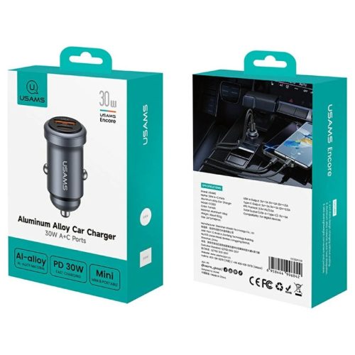 Autós töltő USAMS CC322 30W 1xUSB-A 1xUSB-C tarnish