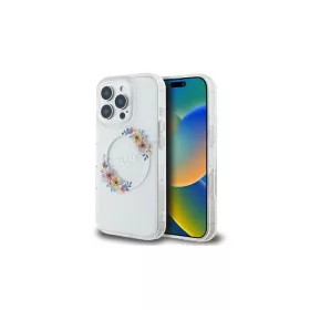   Guess GUHMP16LHFWFCT iPhone 16 Pro 6.3" készülékhez kemény tok IML Flowers Wreath MagSafe átlátszó