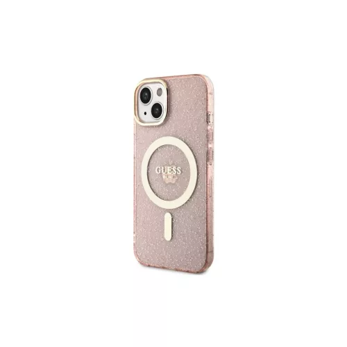 Guess GUHMP14MHCMCGP iPhone 14 Plus / 15 Plus készülékhez 6.7" kemény tok Glitter Gold MagSafe rózsaszín
