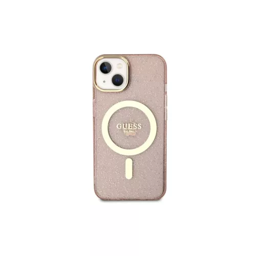 Guess GUHMP14MHCMCGP iPhone 14 Plus / 15 Plus készülékhez 6.7" kemény tok Glitter Gold MagSafe rózsaszín