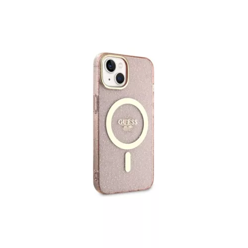 Guess GUHMP14MHCMCGP iPhone 14 Plus / 15 Plus készülékhez 6.7" kemény tok Glitter Gold MagSafe rózsaszín