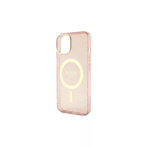 Guess GUHMP14MHCMCGP iPhone 14 Plus / 15 Plus készülékhez 6.7" kemény tok Glitter Gold MagSafe rózsaszín