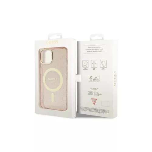Guess GUHMP14MHCMCGP iPhone 14 Plus / 15 Plus készülékhez 6.7" kemény tok Glitter Gold MagSafe rózsaszín