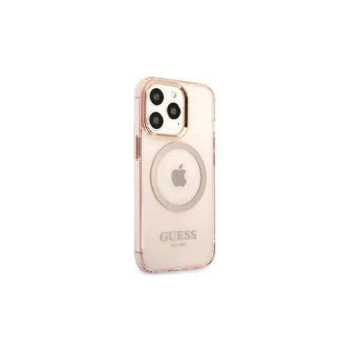 Guess GUHMP13XHTCMP iPhone 13 Pro Max 6,7" készülékhez kemény tok Gold Outline Translucent MagSafe rózsaszín