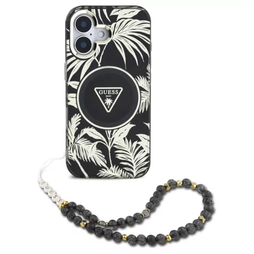 Guess Palm Trees Triangle Pearl Strap MagSafe tok iPhone 16 készülékhez fekete
