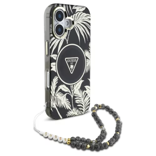 Guess Palm Trees Triangle Pearl Strap MagSafe tok iPhone 16 készülékhez fekete
