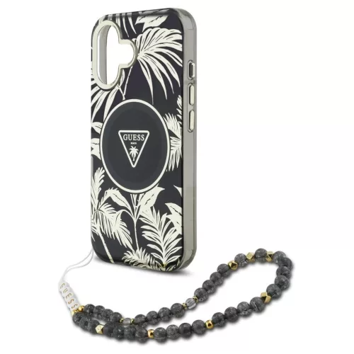Guess Palm Trees Triangle Pearl Strap MagSafe tok iPhone 16 készülékhez fekete