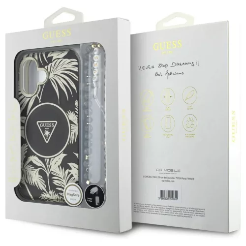 Guess Palm Trees Triangle Pearl Strap MagSafe tok iPhone 16 készülékhez fekete