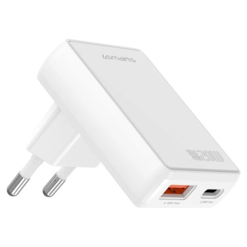 Fal töltő 4smarts FlatPlug Duos 20W GaN USB-C + USB-A fehér