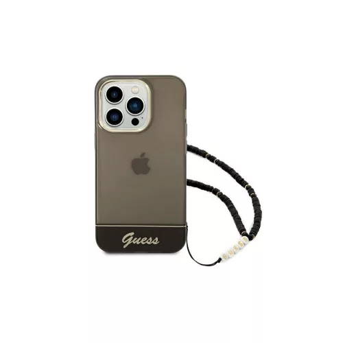 Guess GUHCP14LHGCOHK iPhone 14 Pro 6,1" készülékhez kemény tok Translucent Pearl Strap fekete