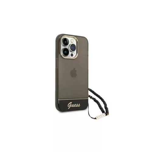 Guess GUHCP14LHGCOHK iPhone 14 Pro 6,1" készülékhez kemény tok Translucent Pearl Strap fekete