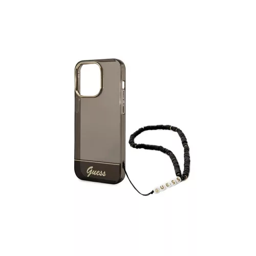 Guess GUHCP14LHGCOHK iPhone 14 Pro 6,1" készülékhez kemény tok Translucent Pearl Strap fekete