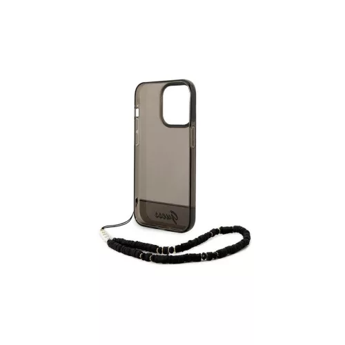 Guess GUHCP14LHGCOHK iPhone 14 Pro 6,1" készülékhez kemény tok Translucent Pearl Strap fekete