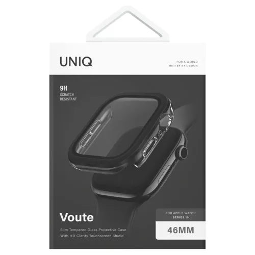 Edzett üveg tok UNIQ Voute Apple Watch Series 10/11 46mm készülékhez fekete