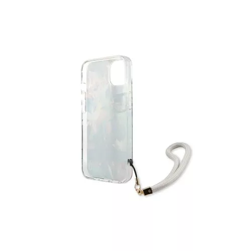 Guess GUHCP13SHFLSB iPhone 13 mini készülékhez kemény tok Flower Strap kék