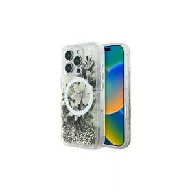   Guess GUHMP16LLFMWTE iPhone 16 Pro 6,3" készülékhez Liquid Glitter Flower MagSafe keménytok bézs