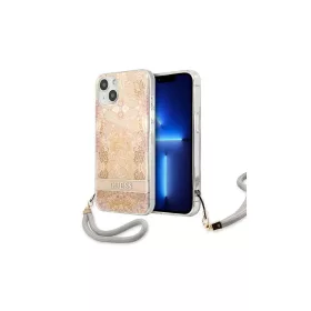   Guess GUHCP13SHFLSD iPhone 13 mini készülékhez kemény tok Flower Strap arany