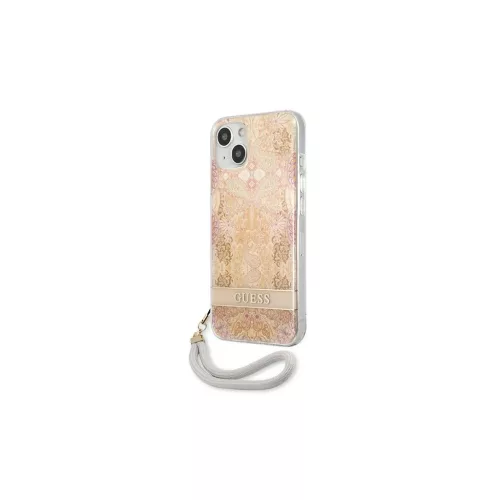 Guess GUHCP13SHFLSD iPhone 13 mini készülékhez kemény tok Flower Strap arany