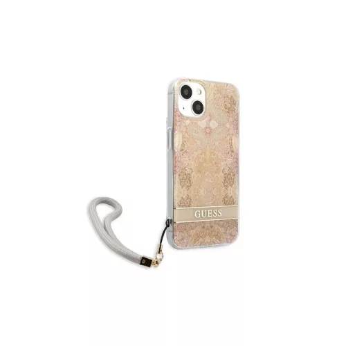 Guess GUHCP13SHFLSD iPhone 13 mini készülékhez kemény tok Flower Strap arany