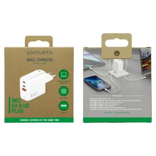4smarts Flex 65W 2xUSB-C + 1xUSB-A fehér hálózati töltő
