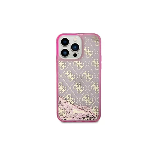 Guess GUHCP14XLC4PSGP iPhone 14 Pro Max 6.7" készülékhez kemény tok Liquid Glitter 4G Transculent rózsaszín