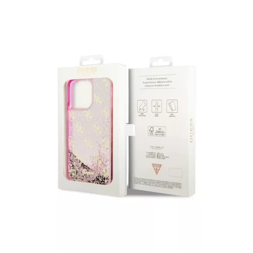 Guess GUHCP14XLC4PSGP iPhone 14 Pro Max 6.7" készülékhez kemény tok Liquid Glitter 4G Transculent rózsaszín