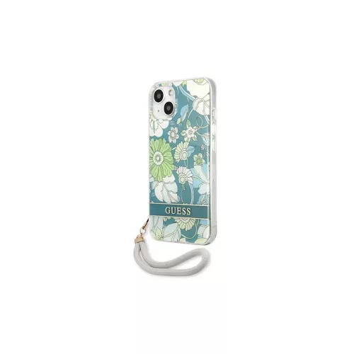 Guess GUHCP13SHFLSN iPhone 13 mini készülékhez 5,4 hüvelykes Flower Strap kemény tok zöld