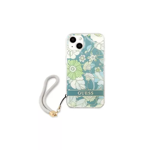 Guess GUHCP13SHFLSN iPhone 13 mini készülékhez 5,4 hüvelykes Flower Strap kemény tok zöld