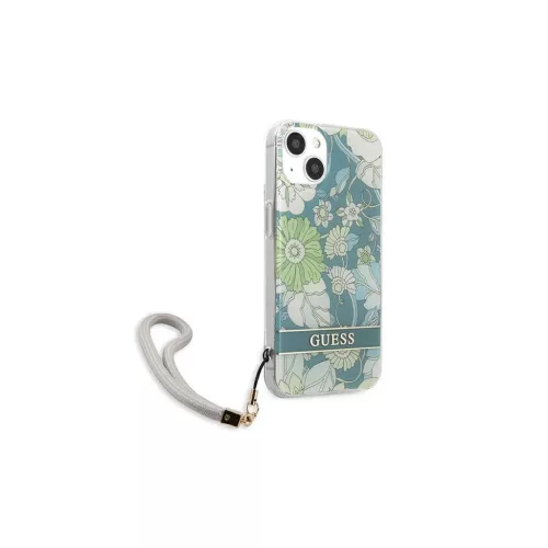 Guess GUHCP13SHFLSN iPhone 13 mini készülékhez 5,4 hüvelykes Flower Strap kemény tok zöld