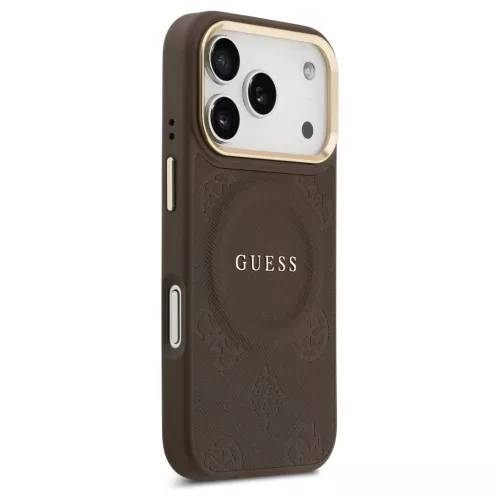 Case Guess Peony Hot Stamp tok MagSafe iPhone 17 Pro készülékhez barna