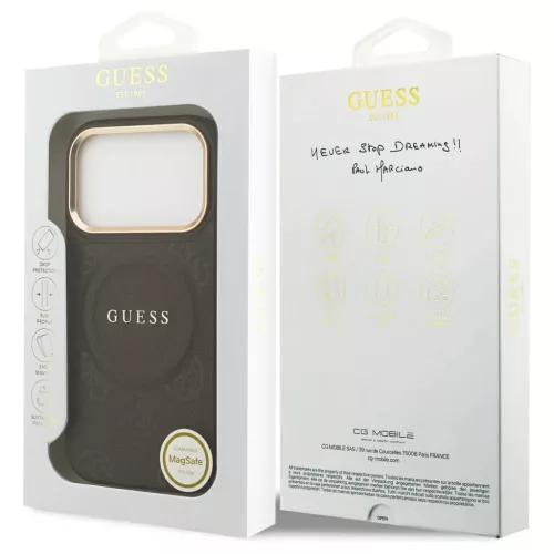 Case Guess Peony Hot Stamp tok MagSafe iPhone 17 Pro készülékhez barna