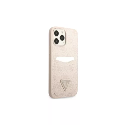 Guess GUHCP13XP4TPP iPhone 13 Pro Max 6,7 készülékhez kemény tok 4G Triangle Logo kártyatartó rózsaszín