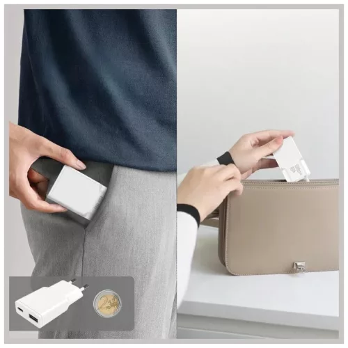 Fali töltő 4smarts PDPlug Slim Duos 20W GaN USB-C+USB-A + USB-C kábel 1.5m fehér