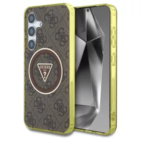   Guess 4G Glitter Triangle Buttons MagSafe tok Samsung Galaxy S25 készülékhez barna