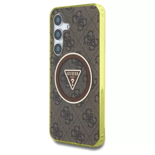 Guess 4G Glitter Triangle Buttons MagSafe tok Samsung Galaxy S25 készülékhez barna
