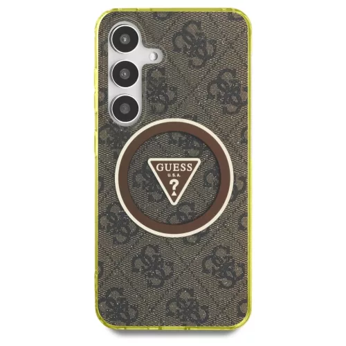 Guess 4G Glitter Triangle Buttons MagSafe tok Samsung Galaxy S25 készülékhez barna