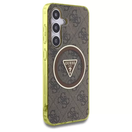 Guess 4G Glitter Triangle Buttons MagSafe tok Samsung Galaxy S25 készülékhez barna