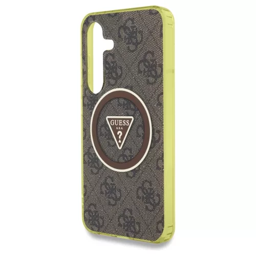Guess 4G Glitter Triangle Buttons MagSafe tok Samsung Galaxy S25 készülékhez barna