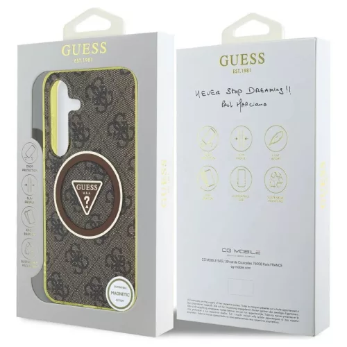 Guess 4G Glitter Triangle Buttons MagSafe tok Samsung Galaxy S25 készülékhez barna