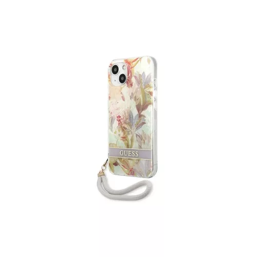 Guess GUHCP13SHFLSU iPhone 13 mini készülékhez 5,4" kemény tok Flower Strap lila