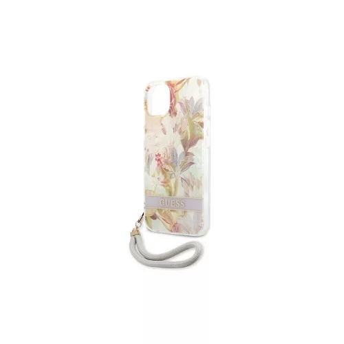 Guess GUHCP13SHFLSU iPhone 13 mini készülékhez 5,4" kemény tok Flower Strap lila