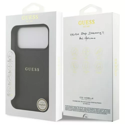 Guess Grained Ring MagSafe tok iPhone 17 Pro Max készülékhez fekete