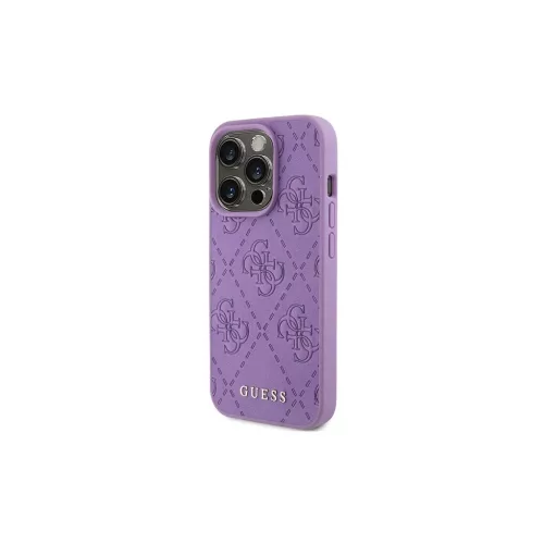 Guess GUHCP15XP4EPMU iPhone 15 Pro Max készülékhez bőr keménytok 4G dombornyomott világoslila