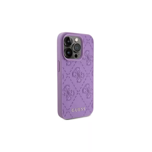 Guess GUHCP15XP4EPMU iPhone 15 Pro Max készülékhez bőr keménytok 4G dombornyomott világoslila