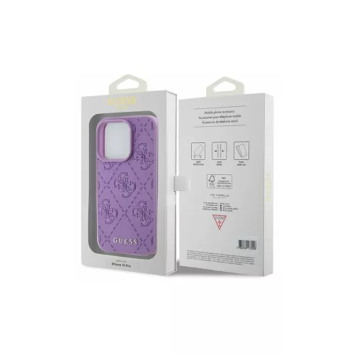 Guess GUHCP15XP4EPMU iPhone 15 Pro Max készülékhez bőr keménytok 4G dombornyomott világoslila
