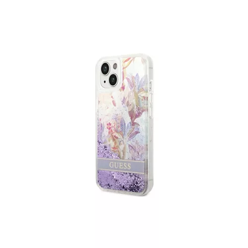 Guess GUHCP14MLFLSU iPhone 14 Plus/15 Plus 6.7" készülékhez keménytok Flower Liquid Glitter lila