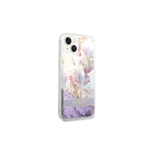 Guess GUHCP14MLFLSU iPhone 14 Plus/15 Plus 6.7" készülékhez keménytok Flower Liquid Glitter lila