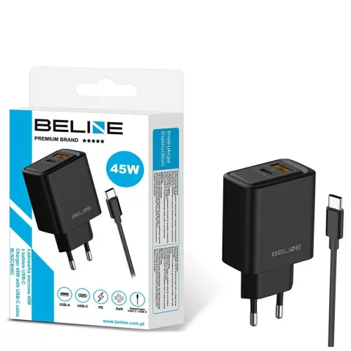 Beline 45W USB-A/USB-C fali töltő + USB-C kábel BLN2CB45C fekete
