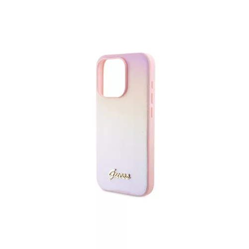 Guess GUHCP14XPSAIRSP iPhone 14 Pro Max 6.7" készülékhez keménytok Saffiano Iridescent Script rózsaszín